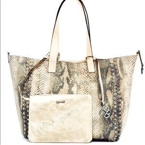 HENRI BENDEL Astrid Reversible Leather Suede Metallic Gold Snakeskin Python Hobo